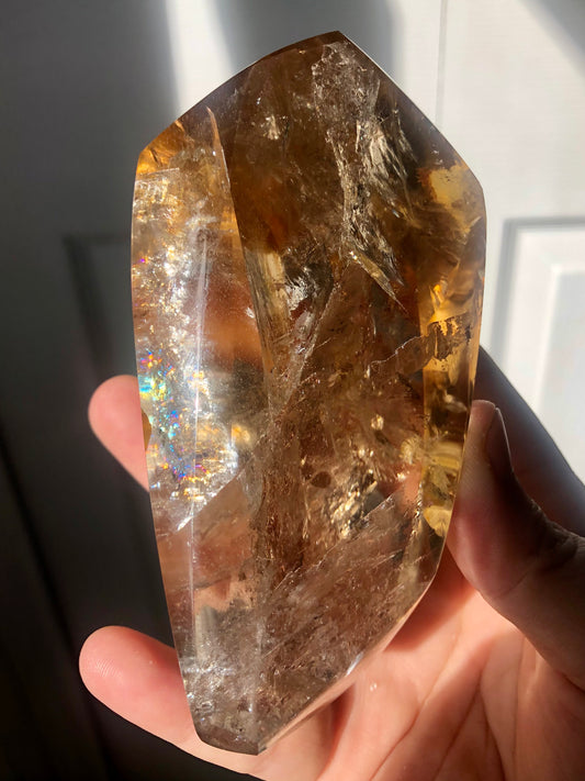 Smoky Quartz Freeform – 4.5” with Intense Rainbow Inclusions