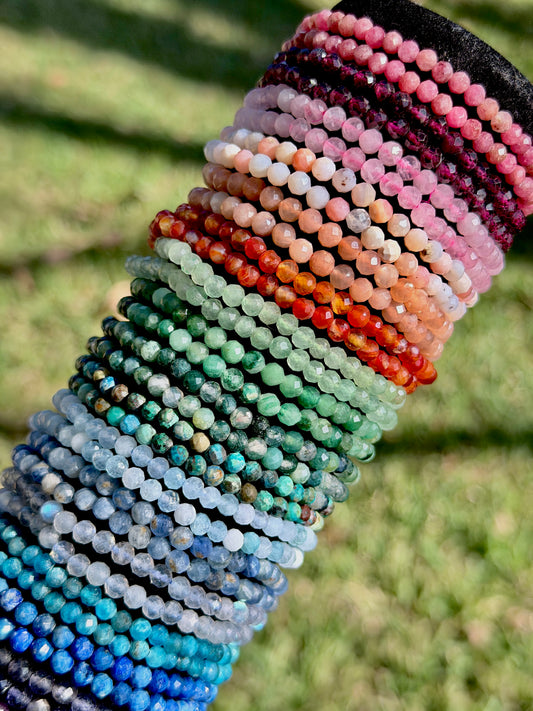 4mm Faceted Gemstone Bracelet, Dainty Crystal Bracelet
