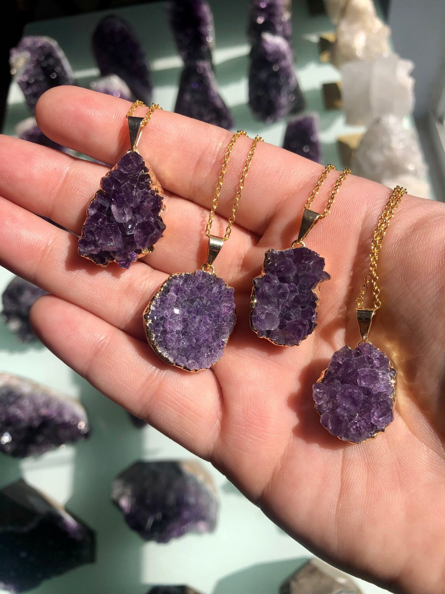 Amethyst Druzy Necklace - Gold Plated Pendant