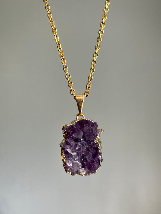 Amethyst Druzy Necklace - Gold Plated Pendant