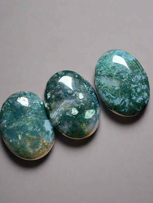 Moss Agate Palmstone – 2.25” Intuitive Pick