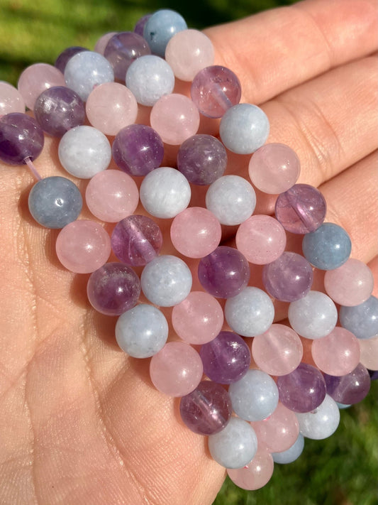 Amethyst, Aquamarine & Rose Quartz 8mm Bracelet – Harmony & Balance