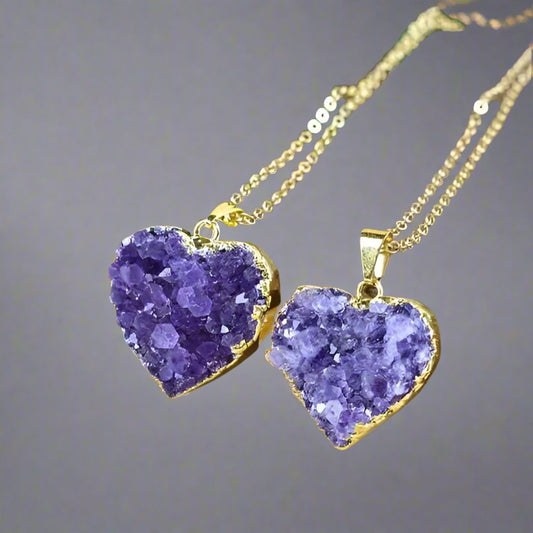 Amethyst Druzy Heart Necklace