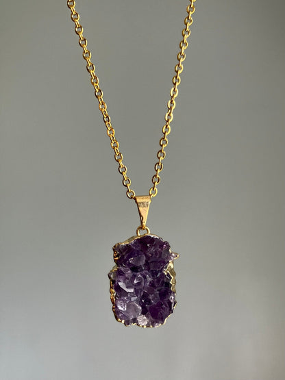 Amethyst Druzy Necklace - Gold Plated Pendant