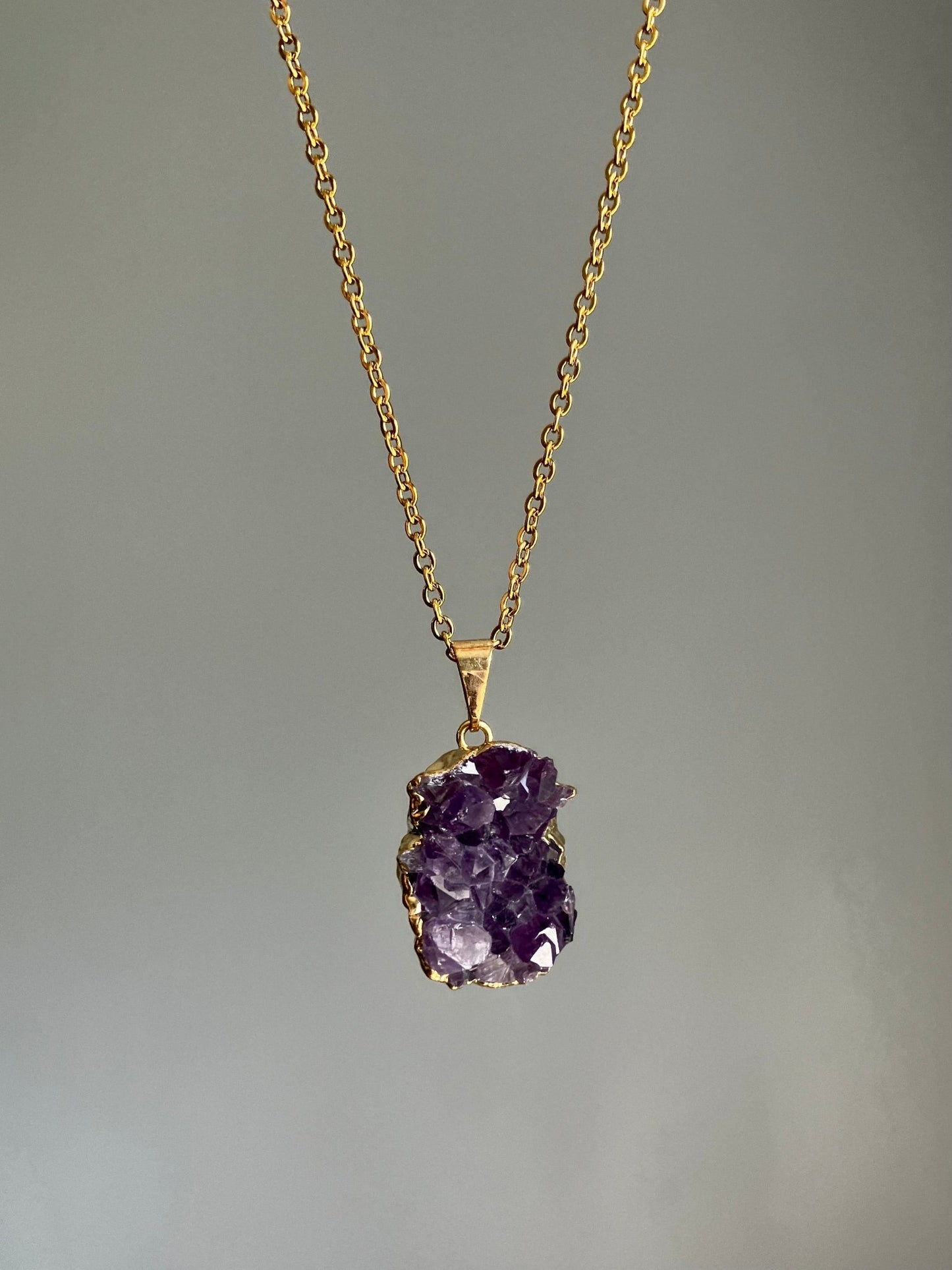 Amethyst Druzy Necklace - Gold Plated Pendant