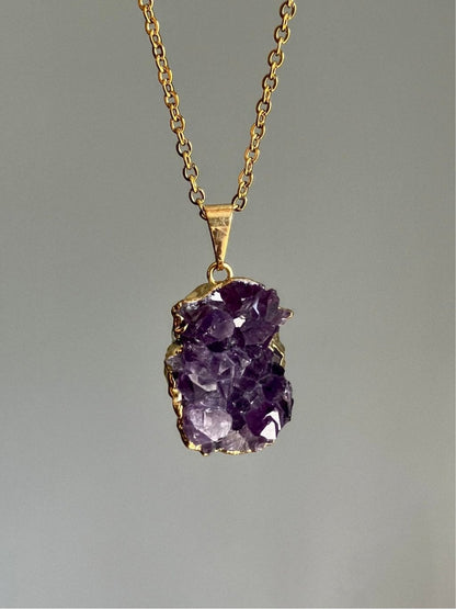 Amethyst Druzy Necklace - Gold Plated Pendant