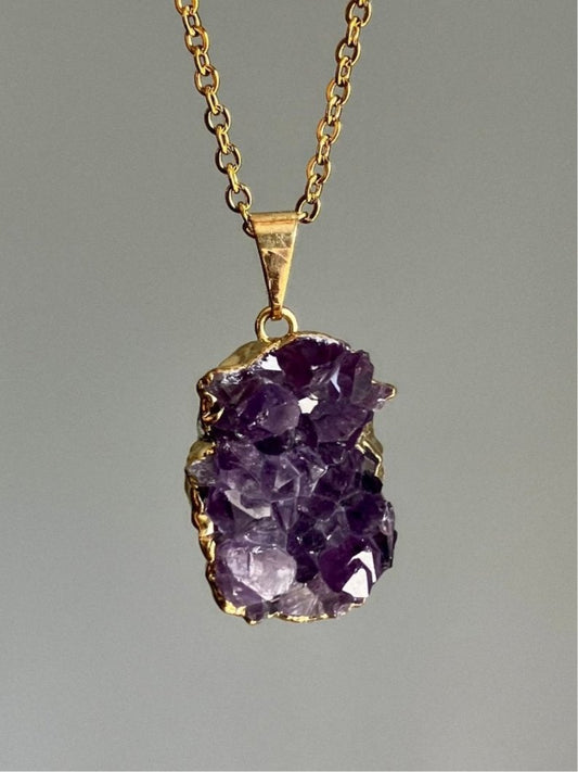 Amethyst Druzy Necklace - Gold Plated Pendant