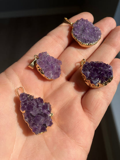 Amethyst Druzy Necklace - Gold Plated Pendant