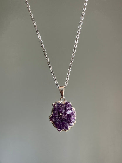 Amethyst Druzy Necklace - Gold & Silver Plated Pendant