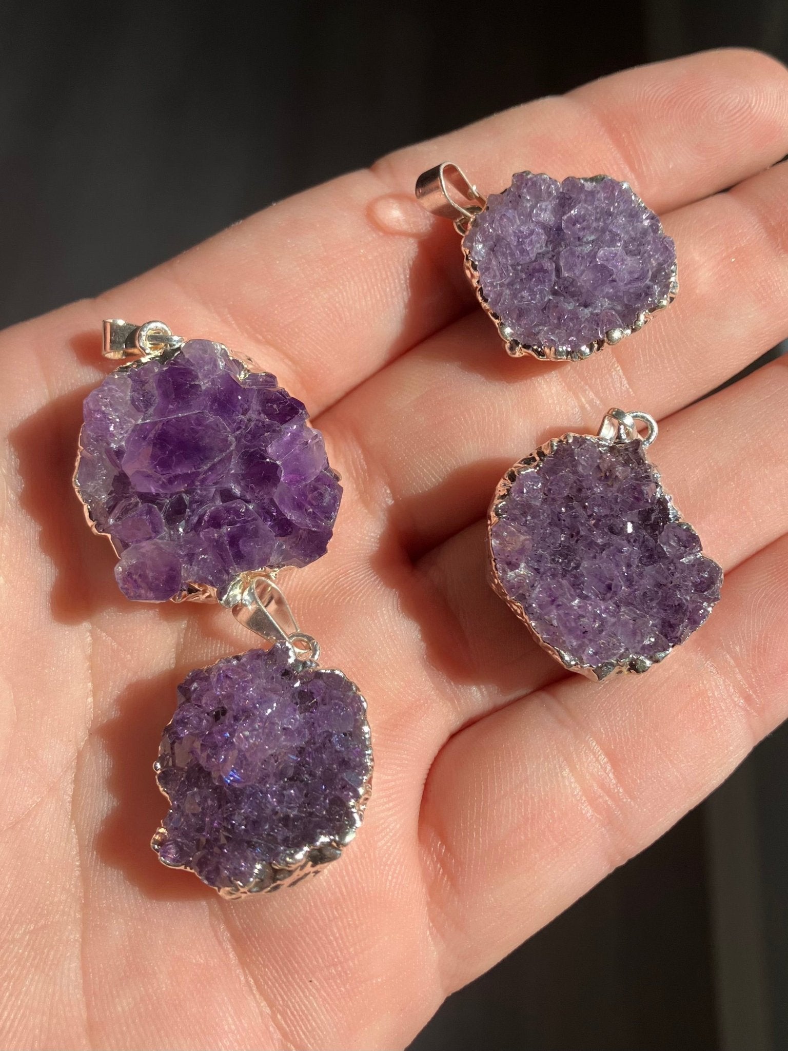 Amethyst Druzy Necklace - Gold & Silver Plated Pendant