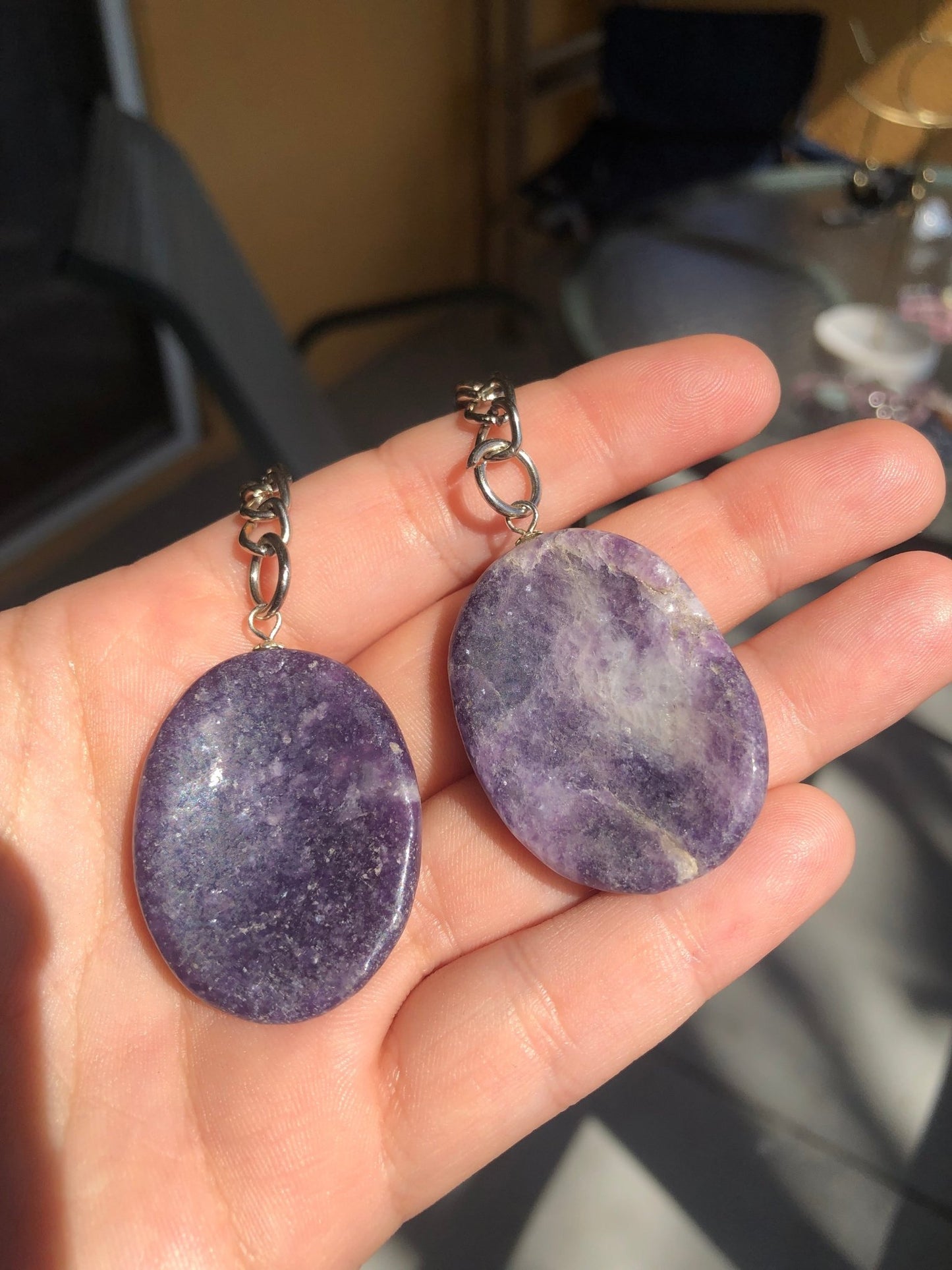 Crystal Worry Stone Keychain - Moss Agate, Amazonite, Lepidolite, Black Obsidian, Rainbow Moonstone, Clear Quartz