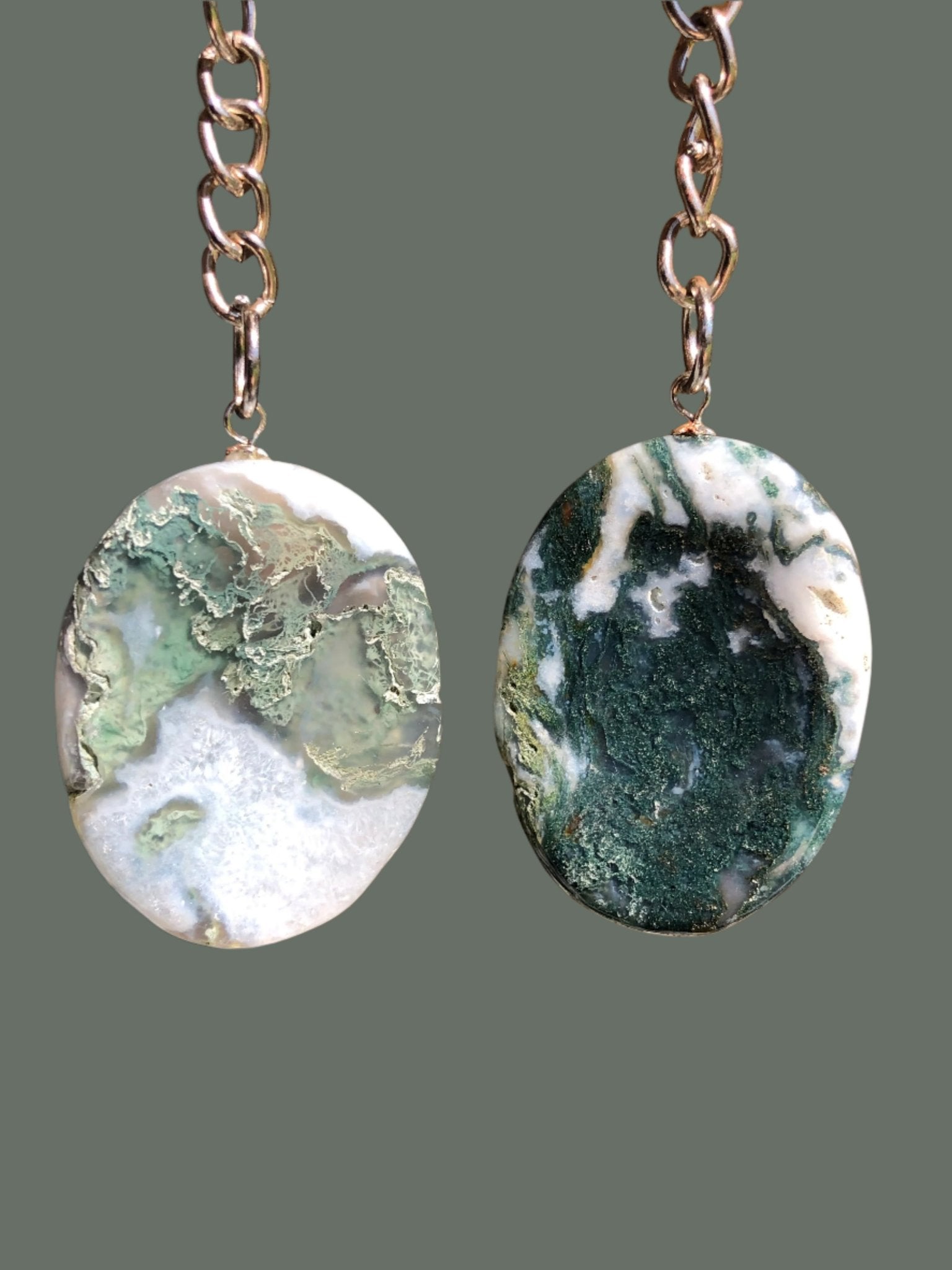 Crystal Worry Stone Keychain - Moss Agate, Amazonite, Lepidolite, Black Obsidian, Rainbow Moonstone, Clear Quartz