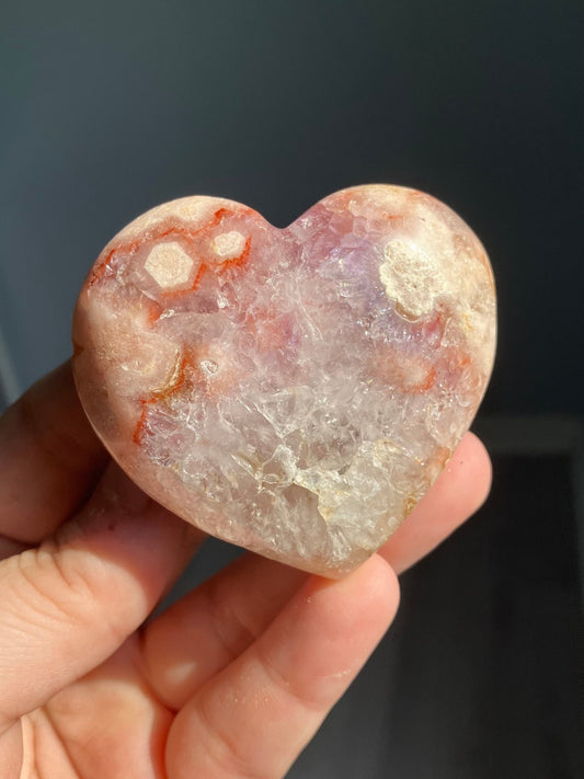 Flower Agate with Amethyst Heart