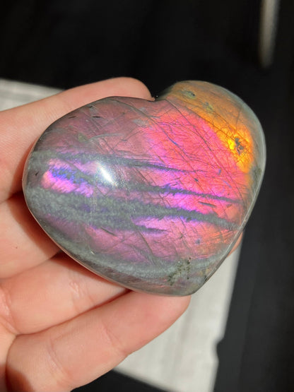 Labradorite Heart Flashy Purple & Orange Sunset