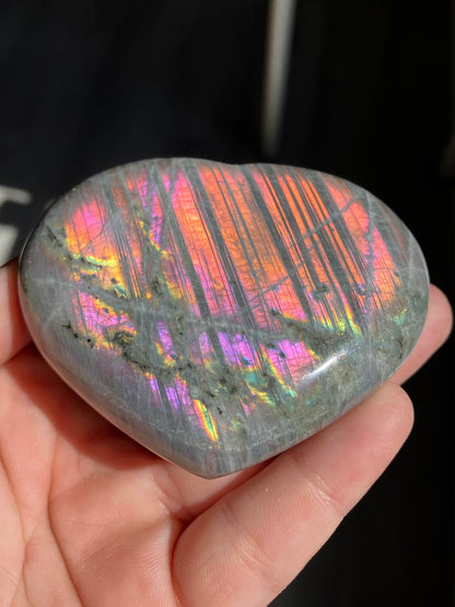 Labradorite Heart Flashy Purple & Orange Sunset