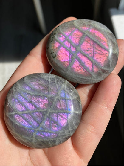 Labradorite Palms w. Gold Purple and Pink Flash