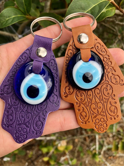 Leather Hamsa Evileye Keychain