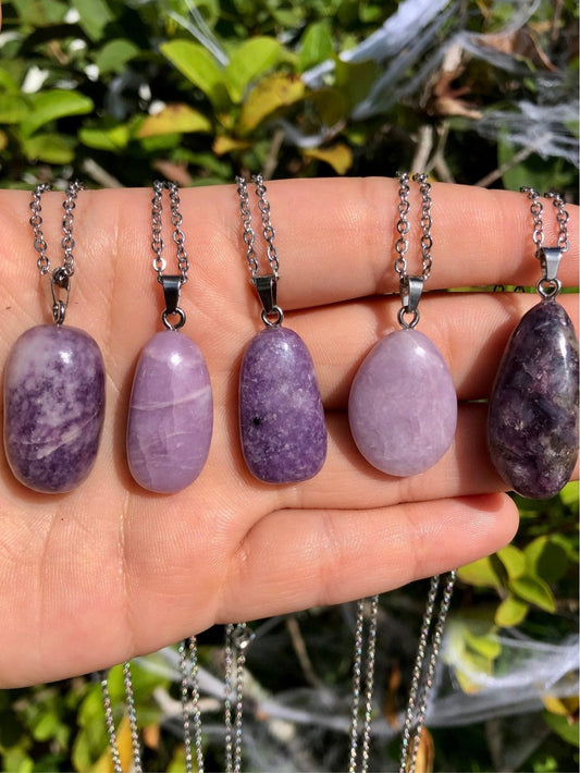 Lepidolite Crystal Pendant Necklace