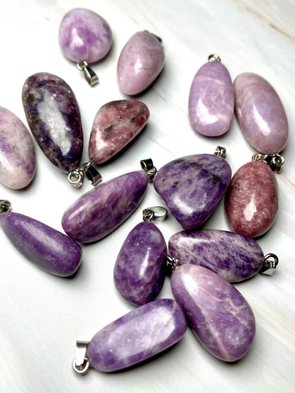 Lepidolite Crystal Pendant Necklace – Handmade, 1” on 18” Chain