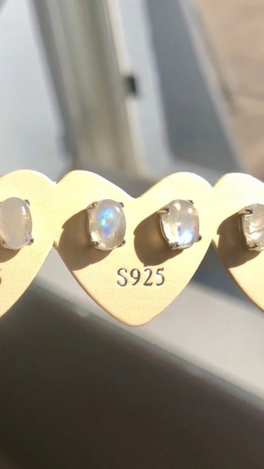 Moonstone Flashy Natural Stud Earrings - S925