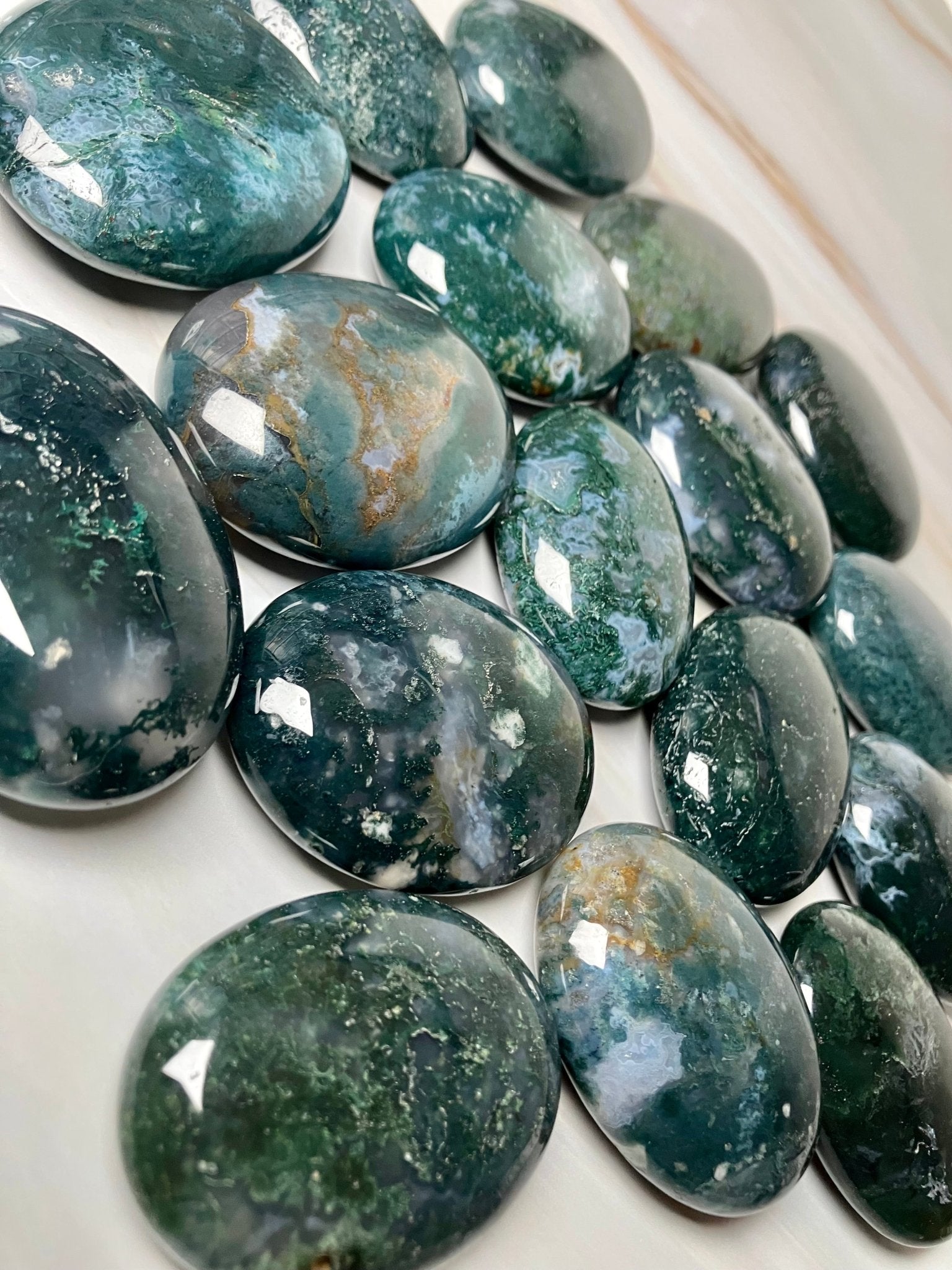 Moss Agate Palmstone – 2.25” Intuitive Pick