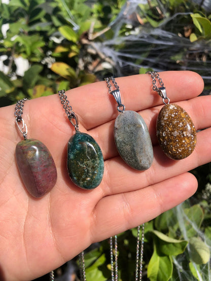 Ocean Jasper Crystal Pendant Necklace