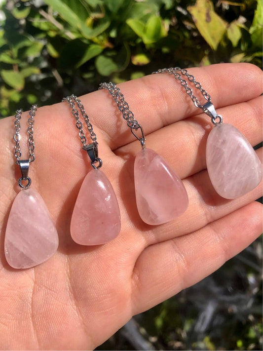 Rose Quartz Crystal Pendant Necklace