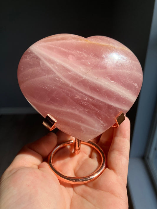 Rose Quartz Dark Pink Heart with Stand