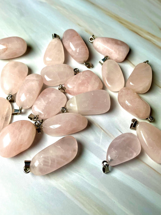 Rose Quartz Pendant Necklace – 1” Stone on 18” Chain