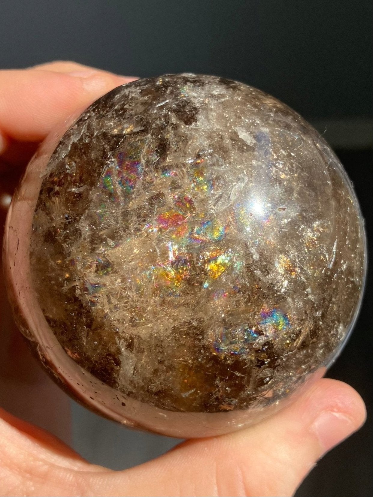 Smoky Quartz Sphere with Rainbows